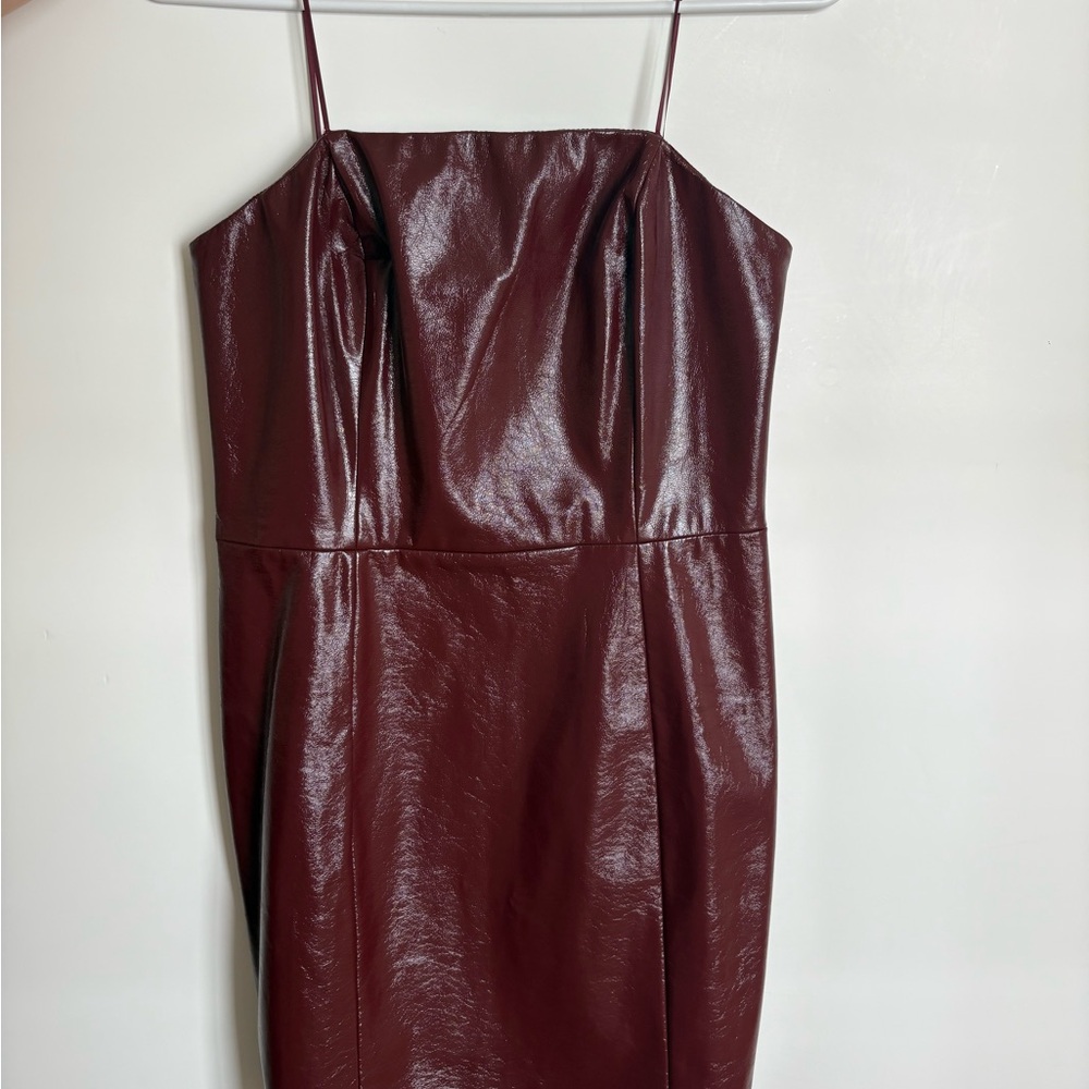 Amanda Uprichard Strapless Burgundy Faux Leather Dress NWOT
